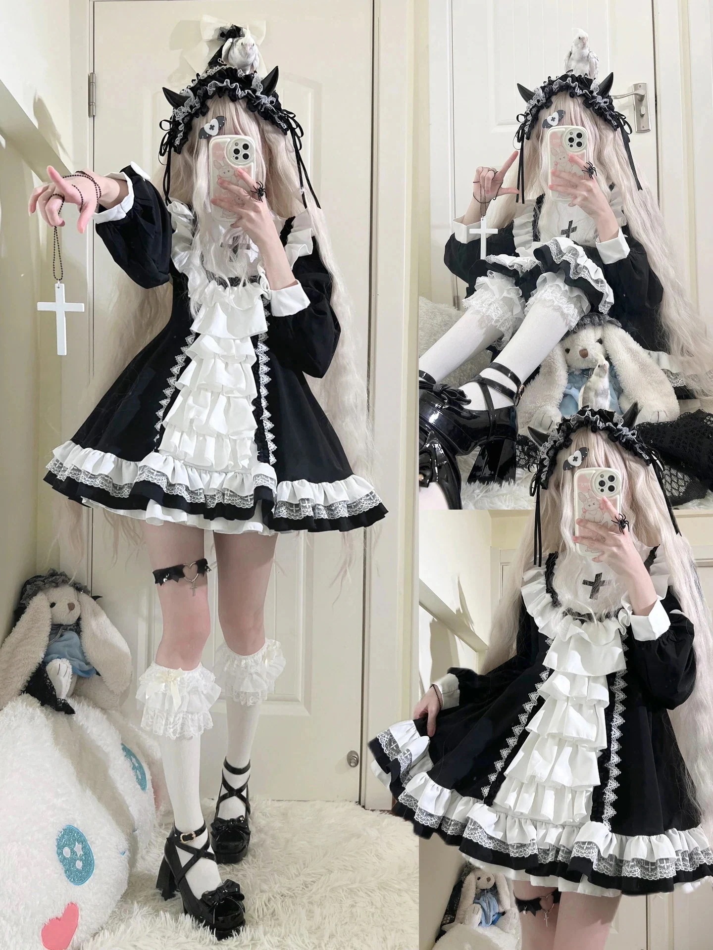 【本日限定】コスチューム 黒と白ゴシック修道女スタイルロリータスカートドレスかわいい [コスプレ]