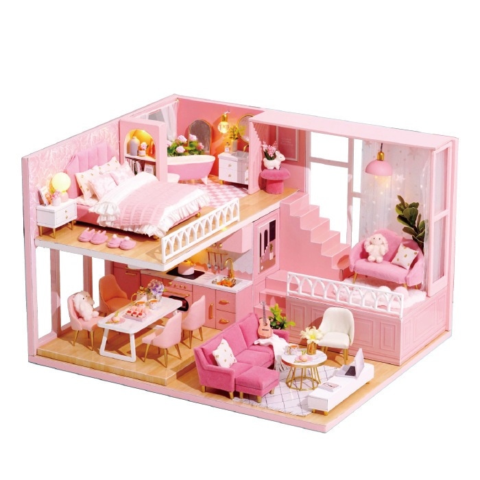 ins小さな家ベッドDIYコテージコテージ少女暖まる時間光木製手作りパッチワークプリンセスコテージ