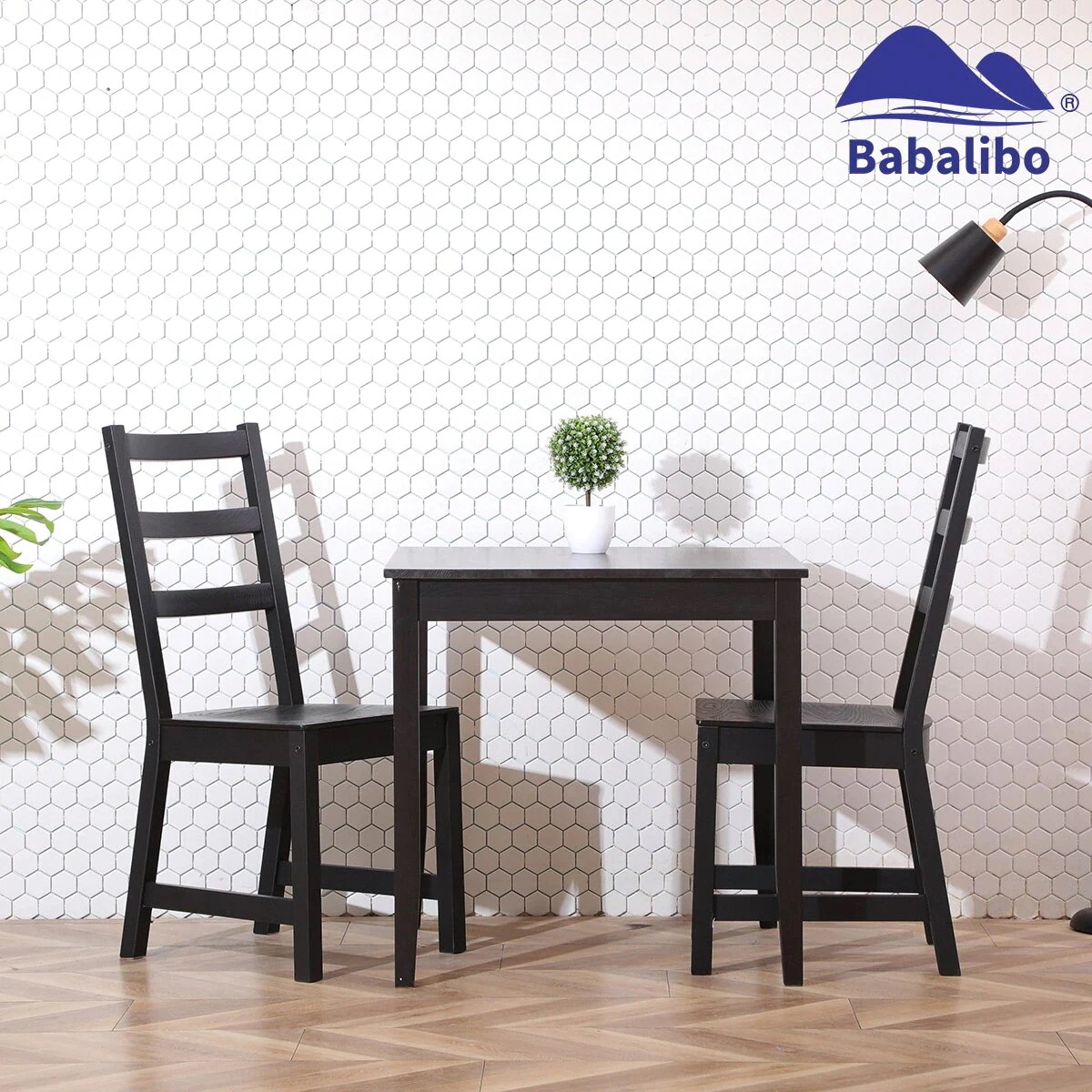 ブラック　ホワイト 天然木チェア2点セット