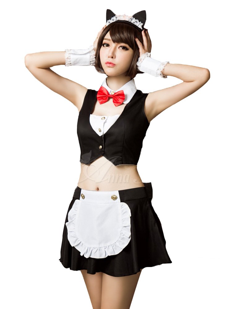 アニマル ネコ耳 メイド メイド服 コスプレ ハロウィン 衣装 仮装 コスチューム 女性用 大人用 黒 z1225-1 16633