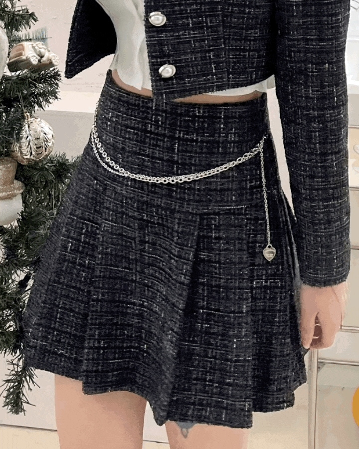 [ 年末ルック / ツーピースおすすめ! / 単品購入可能 ] ツイードハートチェーンツーピースセット(スカート) 3color