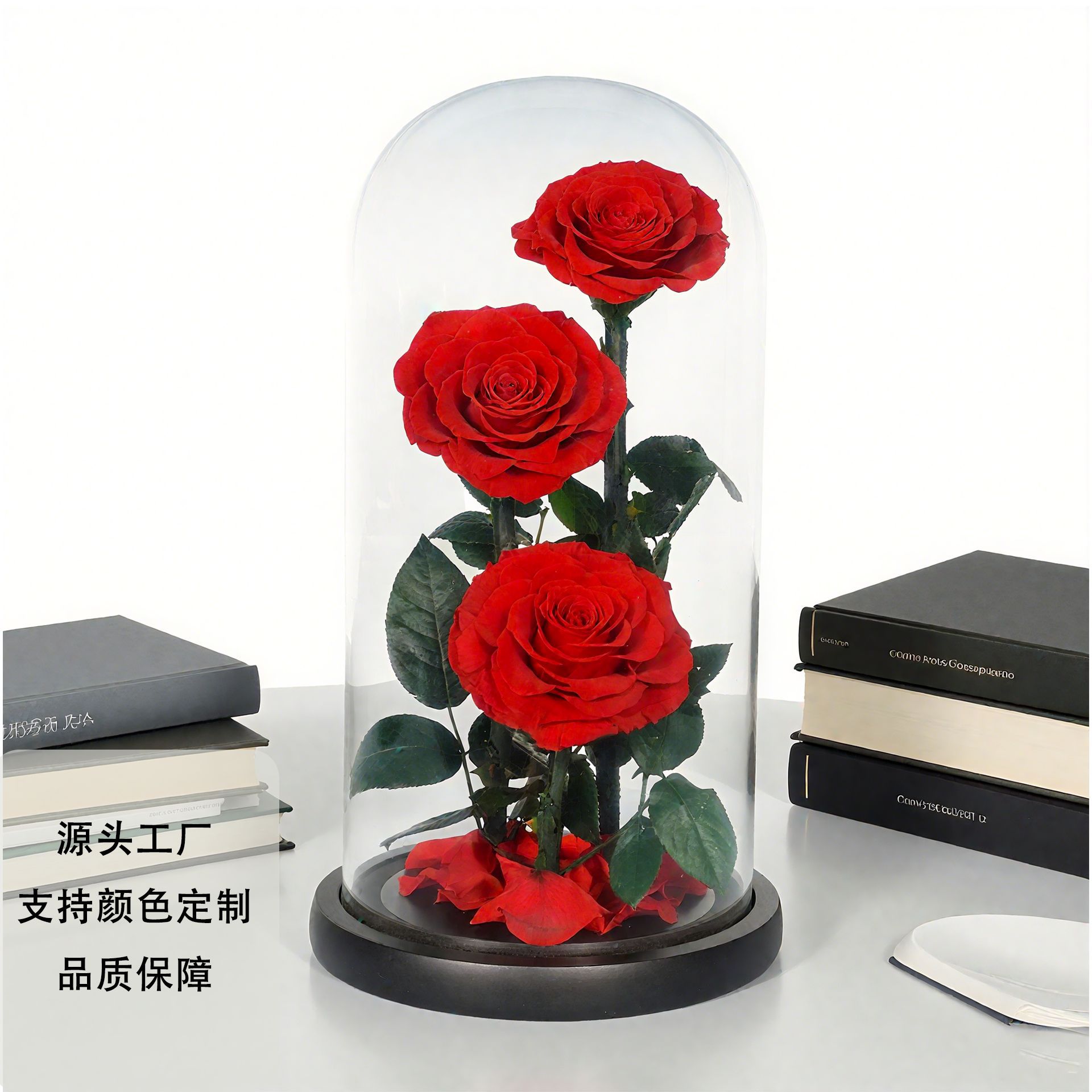 卒業シーズン贈り物 【急速出荷】三生王子中国のバレンタインデーギフト永遠のバラのための 3 つの永遠の花ガラスカバー2つの方がお得です