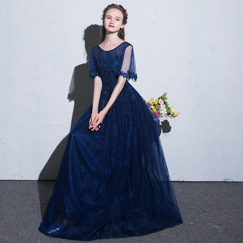 パーティードレス 演奏会 結婚式 カラードレス ロング 安い イブニングドレス 二次会 花嫁 フォーマルドレス 青 半袖 コンサート 発表会 大きいサイズ