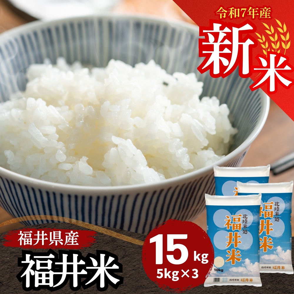 【数量限定】新米 令和7年産 福井県産福井米15kg(5kg3袋) 白米 北陸米処