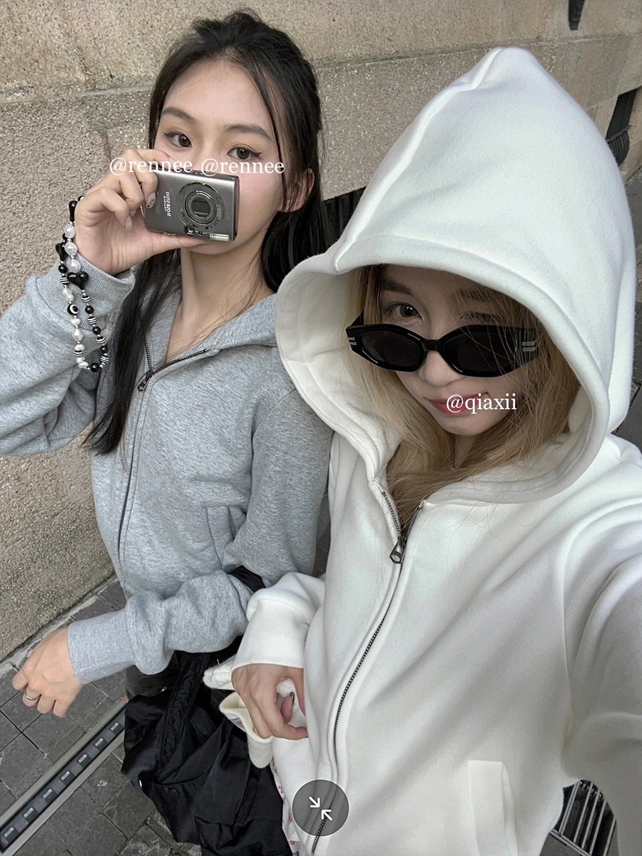 チャックショート丈 フード付き2type パーカー 裹起毛トレンド 2025秋冬トップス 長袖ゆったりカジュアルブル細見えおしゃれかわいいシルエットサイズ学生通勤韓国ファッションレディース大人フル