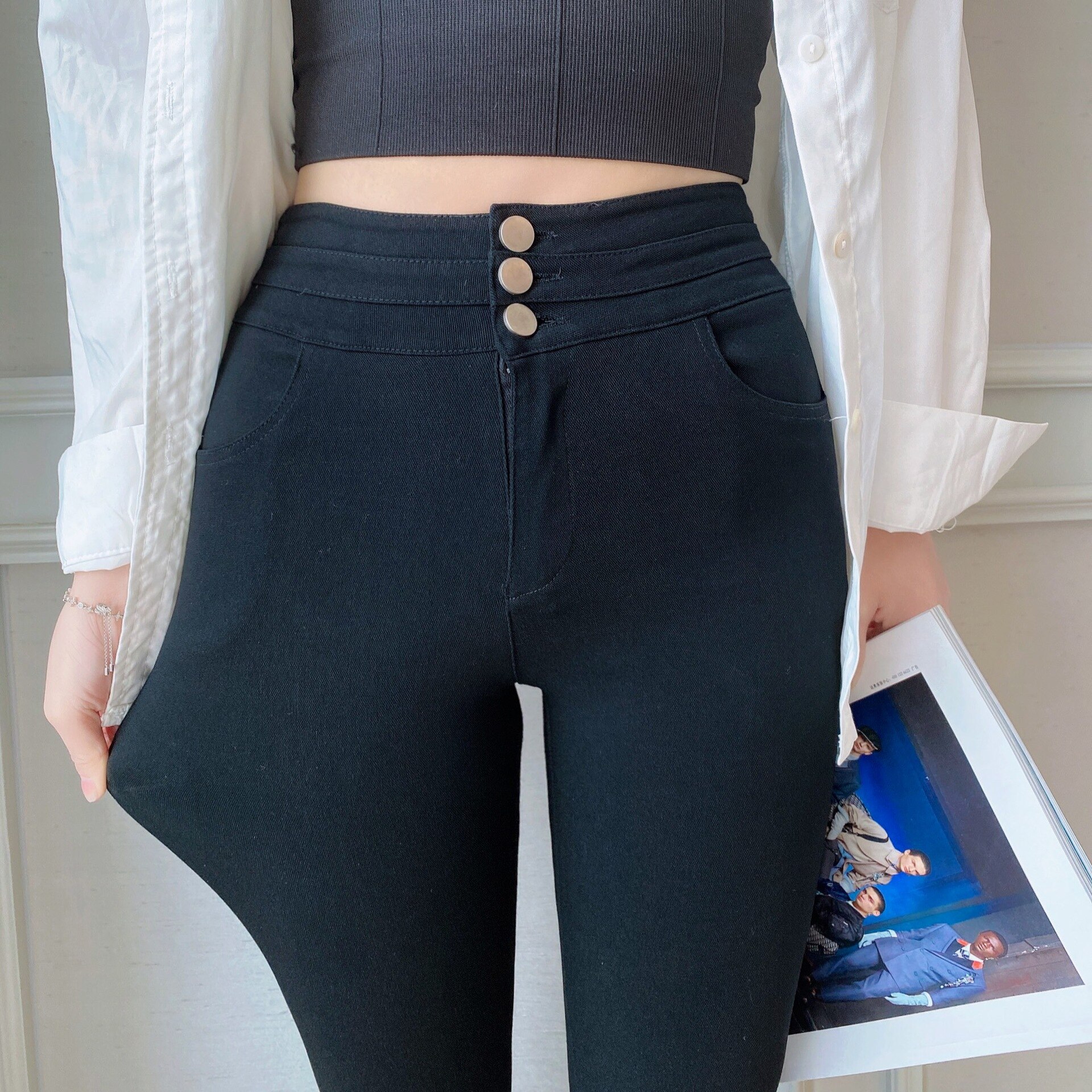 2024年春夏レディースウェア新しい3ボタンハイウエスト腹部ヒップヒップレギンスストレッチスリムフィ 5,478円