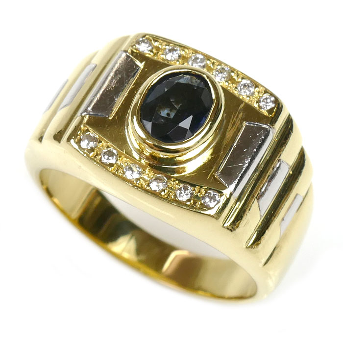 K18YG/Pt900 リング・指輪 サファイア1.00ct ダイヤモンド0.15ct 20号 13.4g メンズ 中古