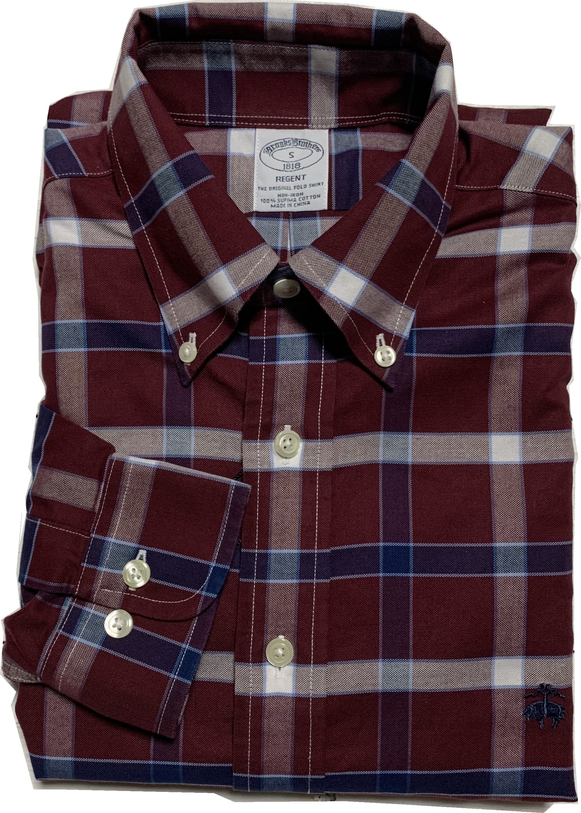 長袖 ワンポイント ボタンダウンシャツ チェック マルーン メンズ Brooks Brothers BB2-069