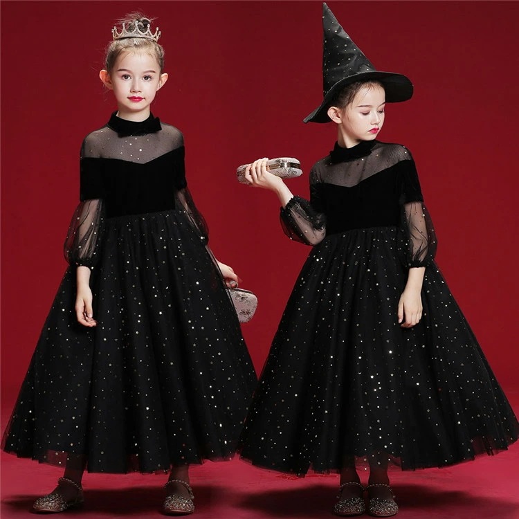キッズ ワンピース ドレス ハロウィン 衣装 ユニーク 魔女 仮装 女の子 キラキラ 星柄 ワンピース コスプレ 魔法使い 子供コスチューム 可愛い プリンセス ハロウィン オシャレ 姫様 パーティー