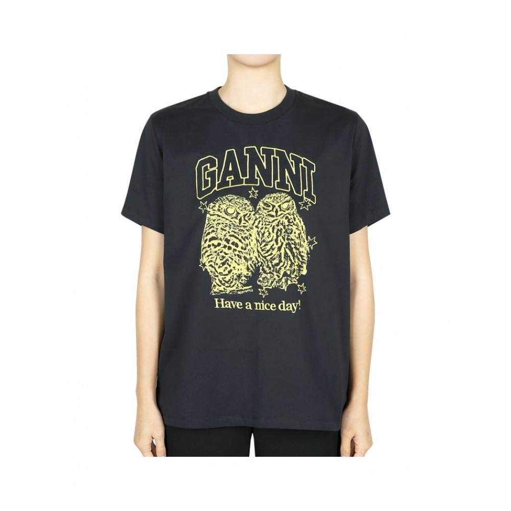 Gani女性用フクロウグラフィックショートスリーブ (チャコール) T4059 252