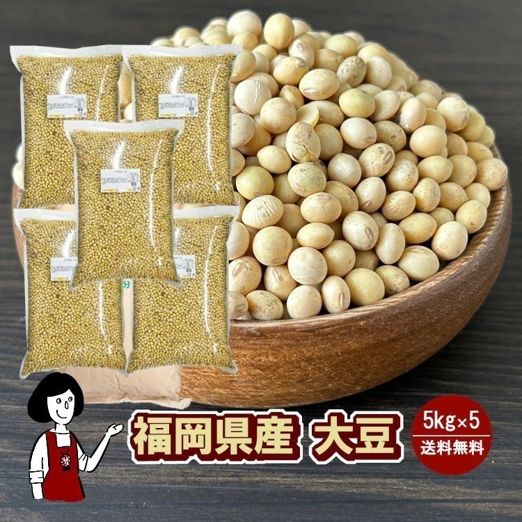 福岡県産大豆【ふくよかまる3等級中粒 】5kgｘ5チャック付
