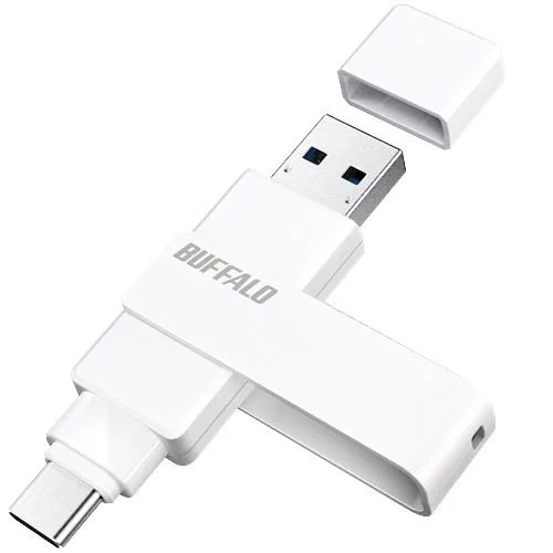 BUFFALO RUF3ACR256GWH USB 3.2(Gen1) Type-C／Type-A両対応 回転式USBメモリー 256GB Win・Mac・スマホ対応 ホワイト