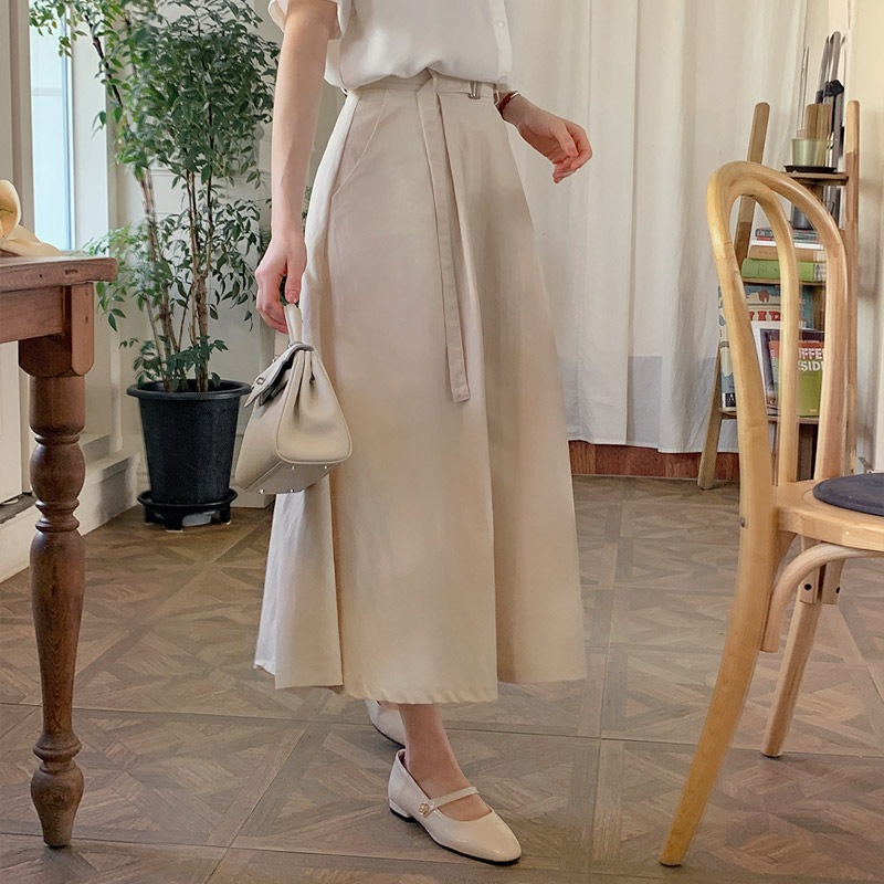 [tsk0628] 韓国ファッションベルトセットフレアロングスカート