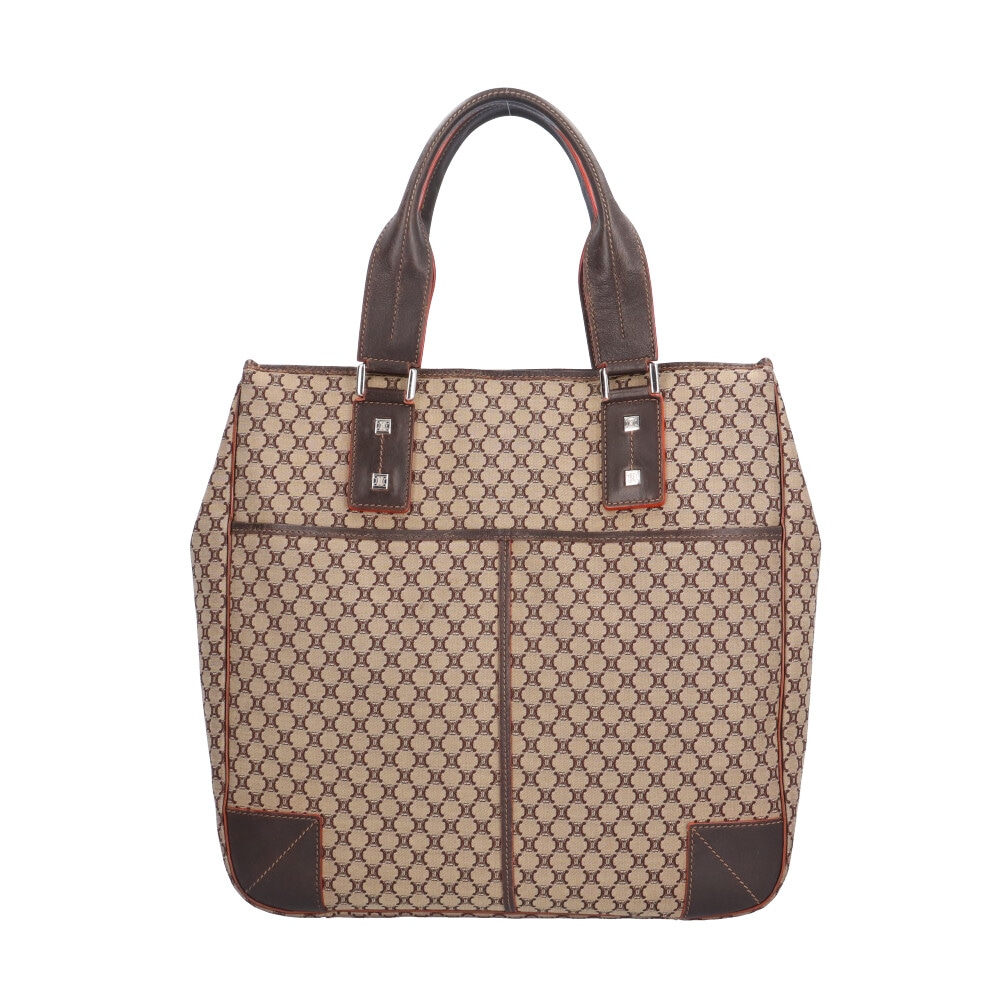 セリーヌ マカダム ハンドバッグ キャンバス ベージュ CELINE 中古