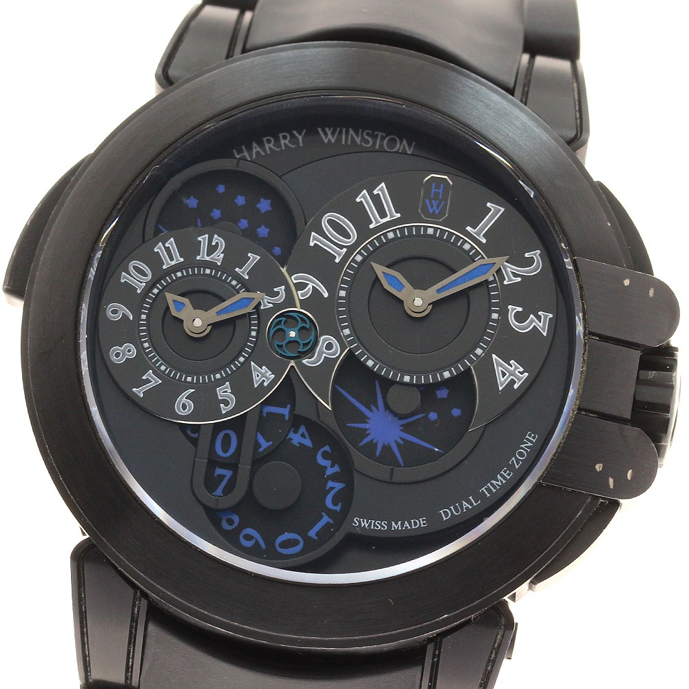 ハリーウィンストン HARRY WINSTON OCEATZ44ZZ007 オーシャン デュアルタイム ブラックエディション 自動巻き メンズ 箱・保付き_943484【中古】