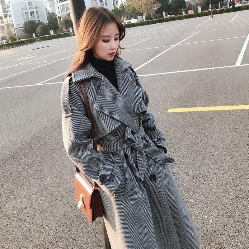 2025 秋冬の新厚手コート女性のミドル丈膝上韓国ウールコートゆったりと多用途のウインドブレーカー
