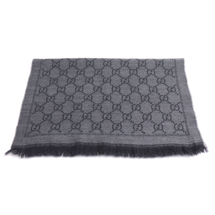 GUCCI グッチ GG柄 ウール マフラー グレー メンズ 中古