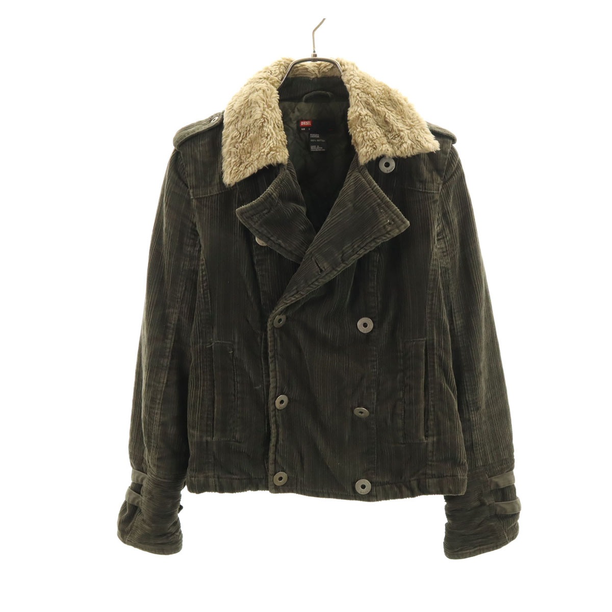 コーデュロイジャケット S カーキ ファー襟 レディース 古着