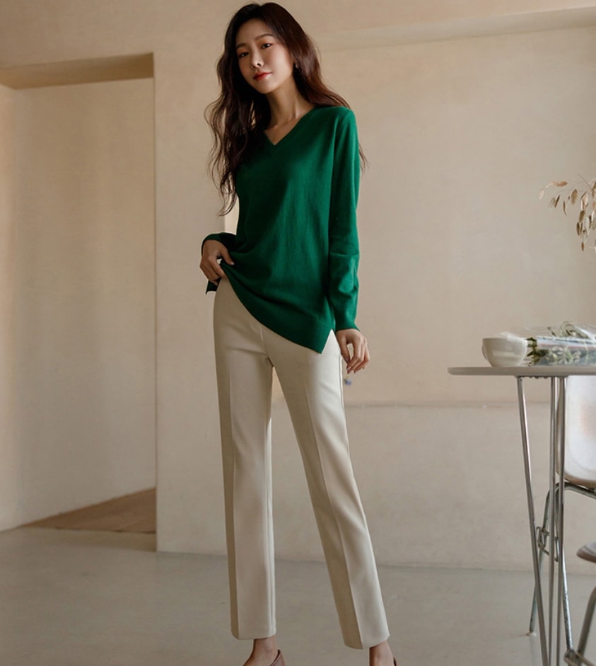ボトムス デート モテアイテム ストレートパンツ ロング丈 スラックス クロップド コットン 大人可愛い きれいめ 上品 おしゃれ かっこいい 大人可愛い ラブリー キュート ガーリー クール