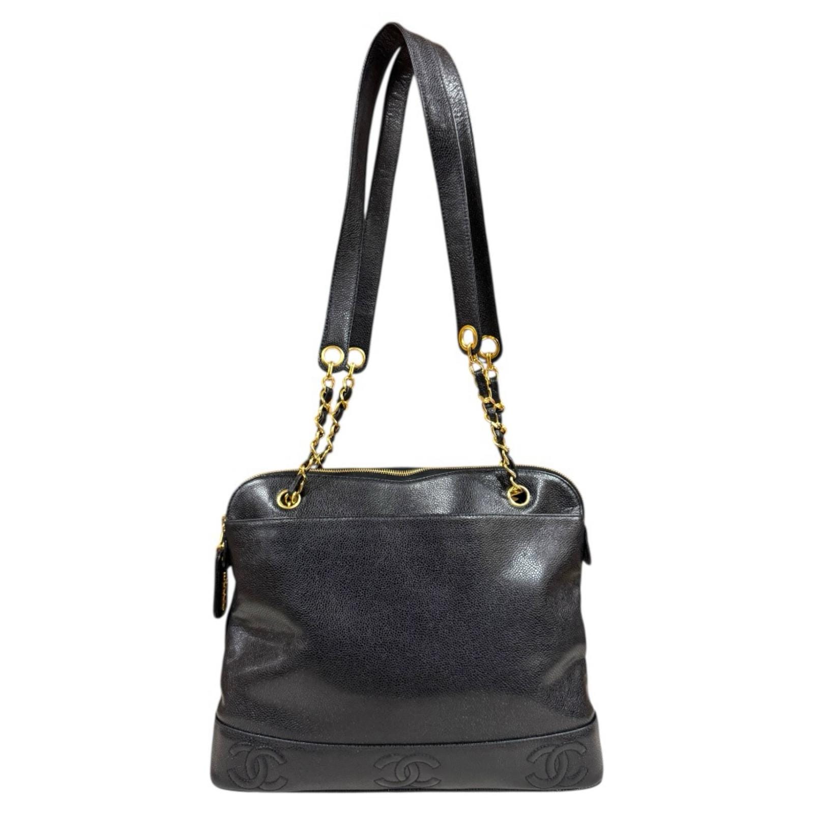 シャネル ココマーク トートバッグ キャビアスキン ブラック CHANEL 中古