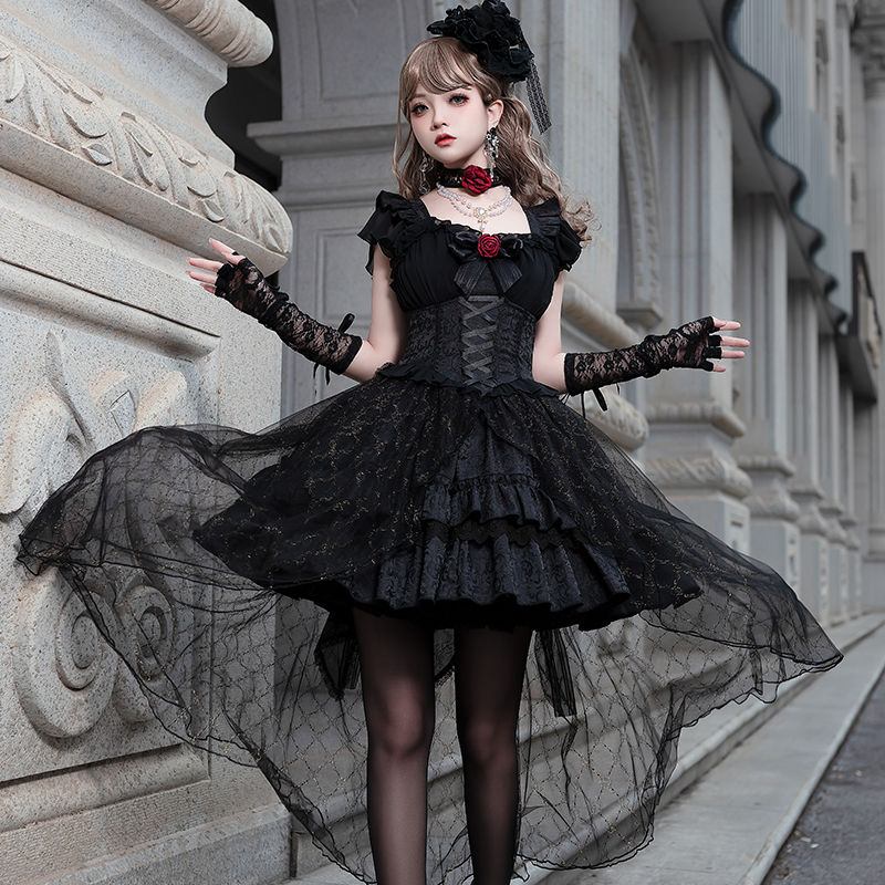 ダークローズjskロリータエレガントロリータドレスサスペンダードレスハロウィン