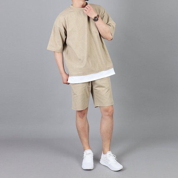 WWF メンズ ビッグサイズ ピグメント半袖Tシャツ ピグメントパンツ SET