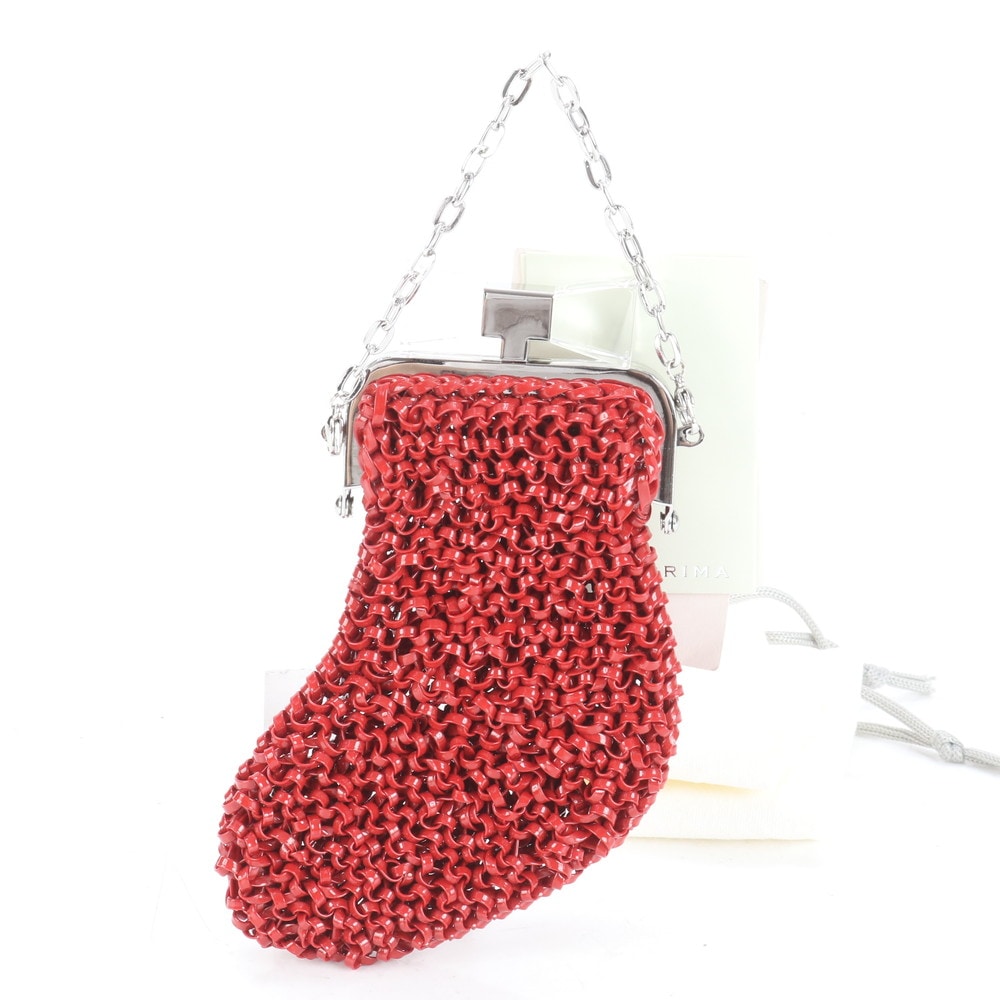 極美品 ワイヤー 靴下 リボン ソックス チェーン PL16FH8204 ポーチ レディース ERE CP9-10 中古