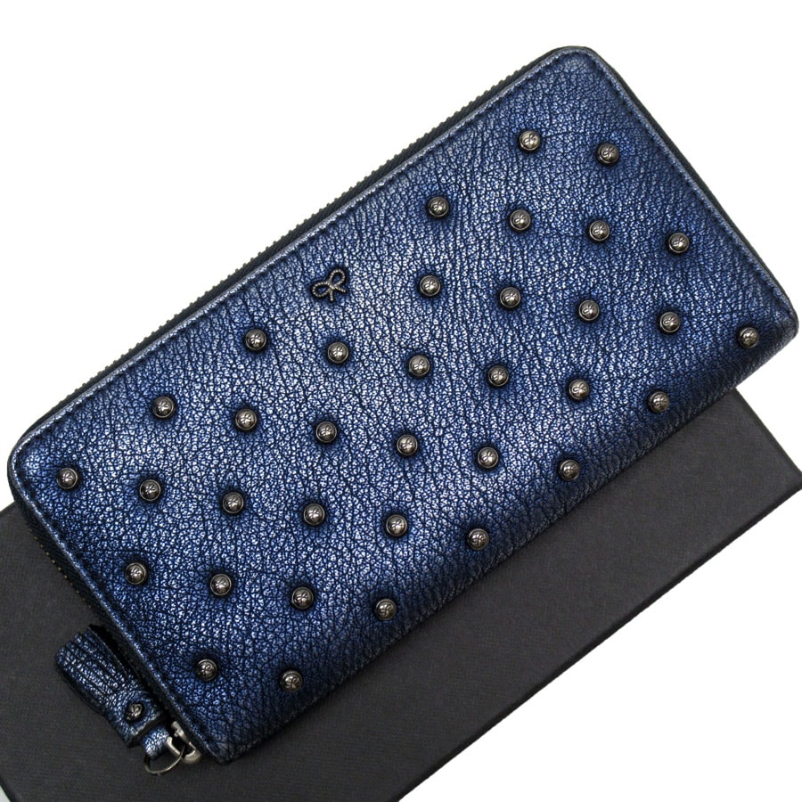 アニヤ ハインドマーチ Anya Hindmarch ラウンドファスナー長財布 レザー メタリックブルー レディース t18976g