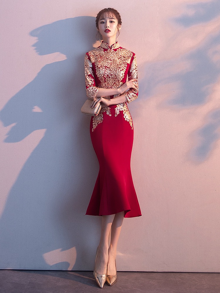 服2025夏の小さな花嫁の結婚ありがとう宴会雰囲気ドレスドレス女性の赤 5,391円