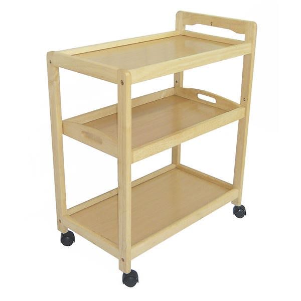キッチンワゴン/キッチン収納 [3段] 幅59cm トレー付き 取っ手/キャスター付き ナチュラル