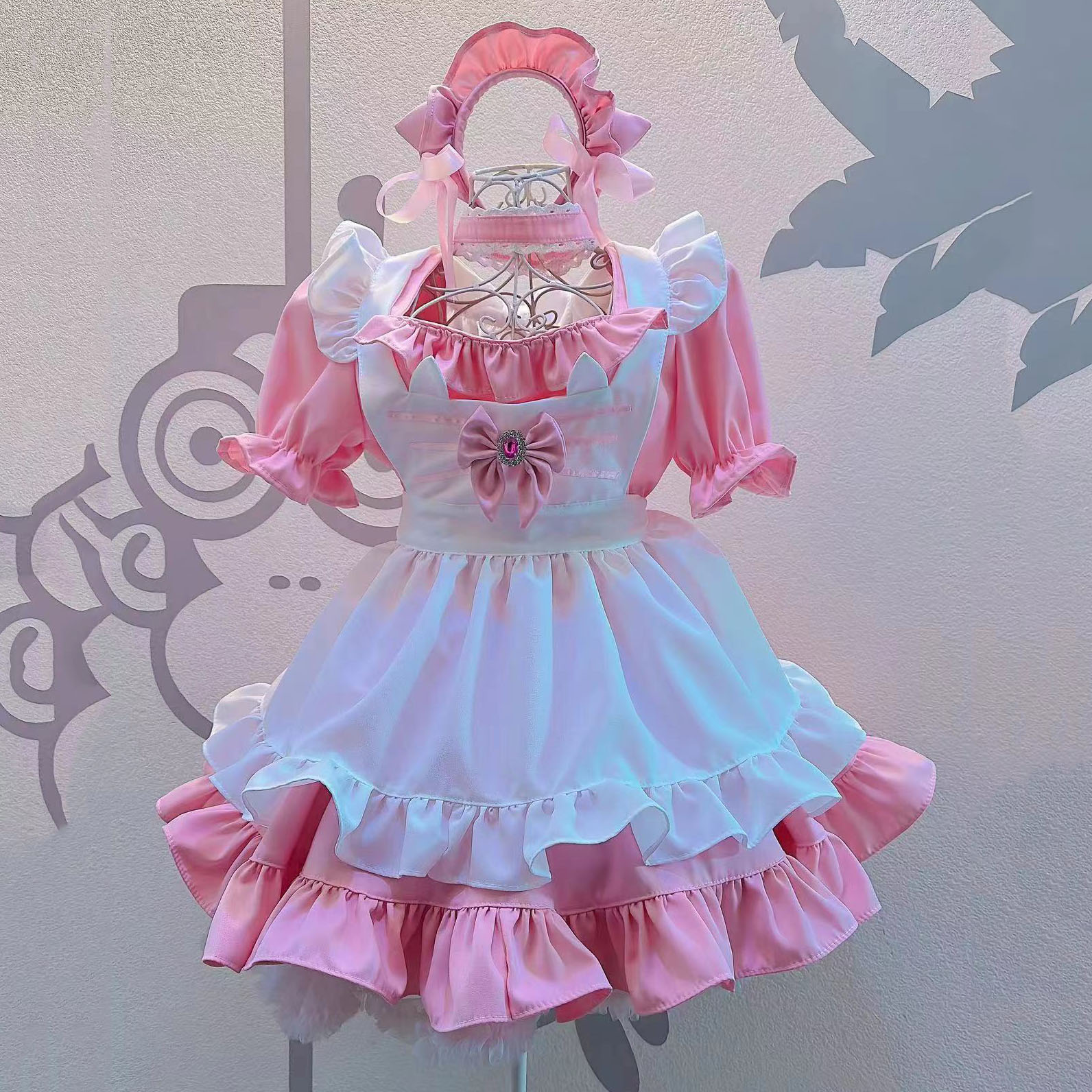 メイド服 ピンク コスプレ かわいい　萌え萌えメイド服　　ロリータ パーティー 誕生日 コスプレ 学園祭 文化祭 ハロウィン コスプレ定番ワンピース