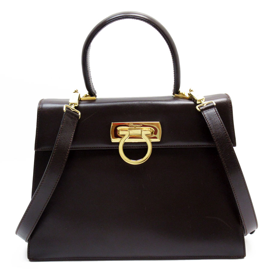 サルヴァトーレフェラガモ Salvatore Ferragamo ハンドバッグ ショルダーバッグ ガンチーニ レザー ダークブラウン ゴールド レディース w0715a 38,800円