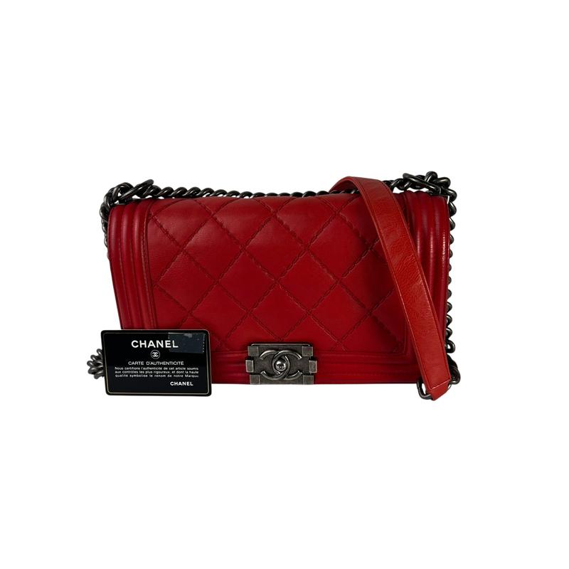 CHANEL シャネル ワイルドステッチ ボーイシャネル レザー ショルダーバッグ レッド A-8201