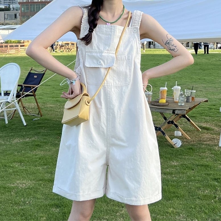 2color レディース ショート丈サロペットパンツ オールインワン ジャンプスーツ パンツ 4,869円