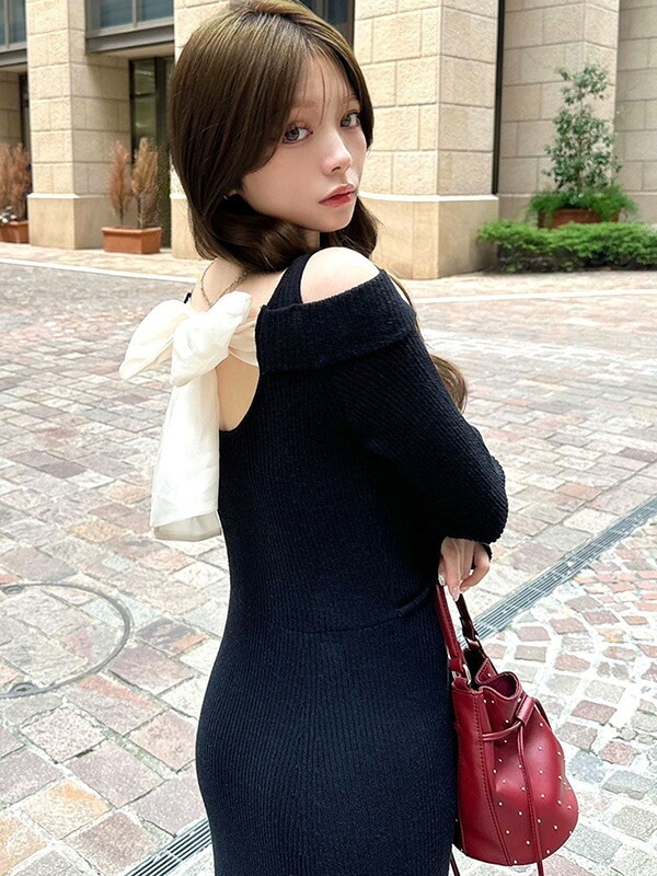 RESEXXY リゼクシー ワンピース 秋 冬 バック リボン マーメイド ニット ワンピース タイトワンピース ロングワンピース ハイウエスト 152510301901