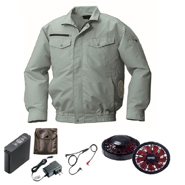 KU92030空調服 綿ポリ混紡 横ファン FAN2200BR/長ケーブル/LIPRO2 緑 LL