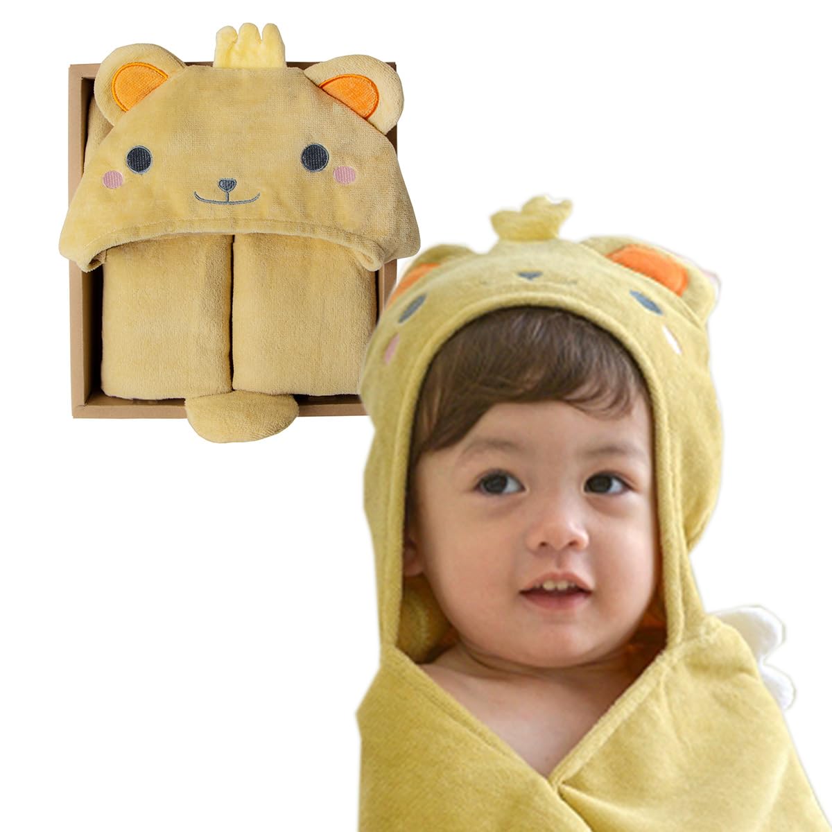 [DEIGO] ディーゴ 出産祝い フード付きバスタオル ギフトセット (ベア)