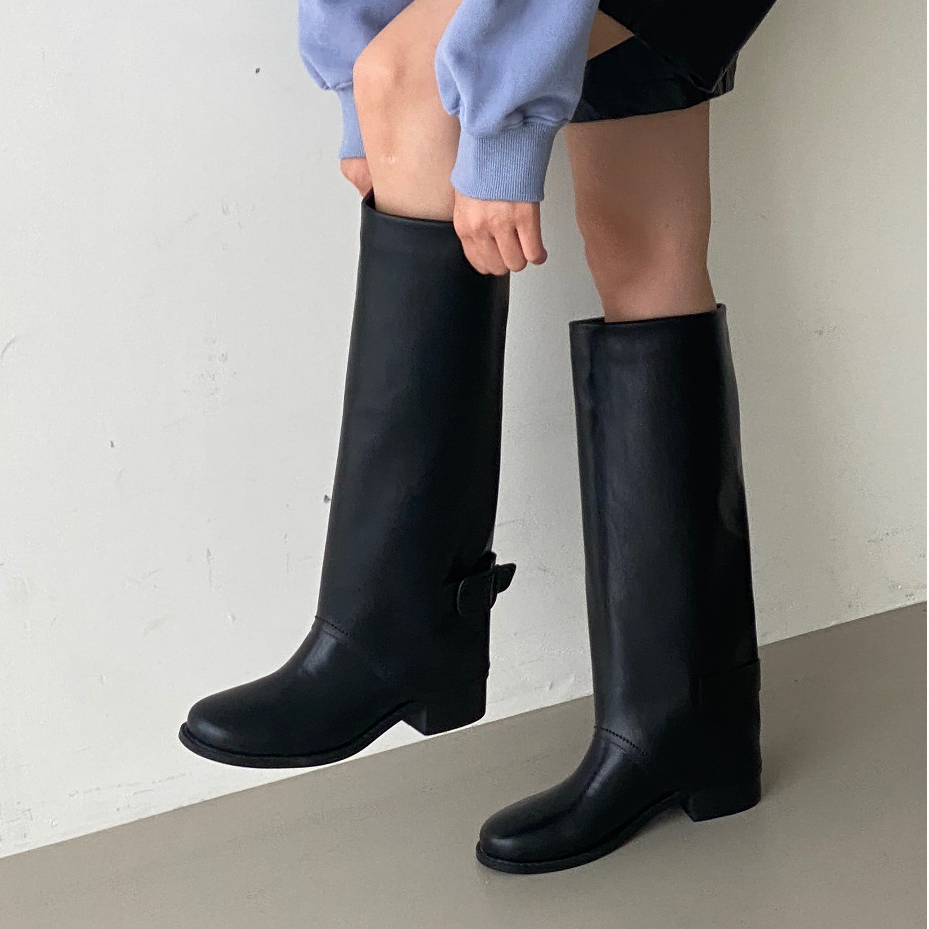 人気新作ブーツ 3cmヒール ミドルヒール ロングブーツ バックルブーツ レディースロングブーツ