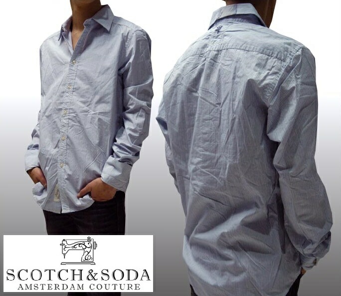訳あり アウトレット スコッチ&ソーダ スコッチアンドソーダ scotch&soda メンズ 長袖 シャツ ストライプ ホワイト ライトブルー ダブルボタン トップス カジュアル サーフ セレブ スト