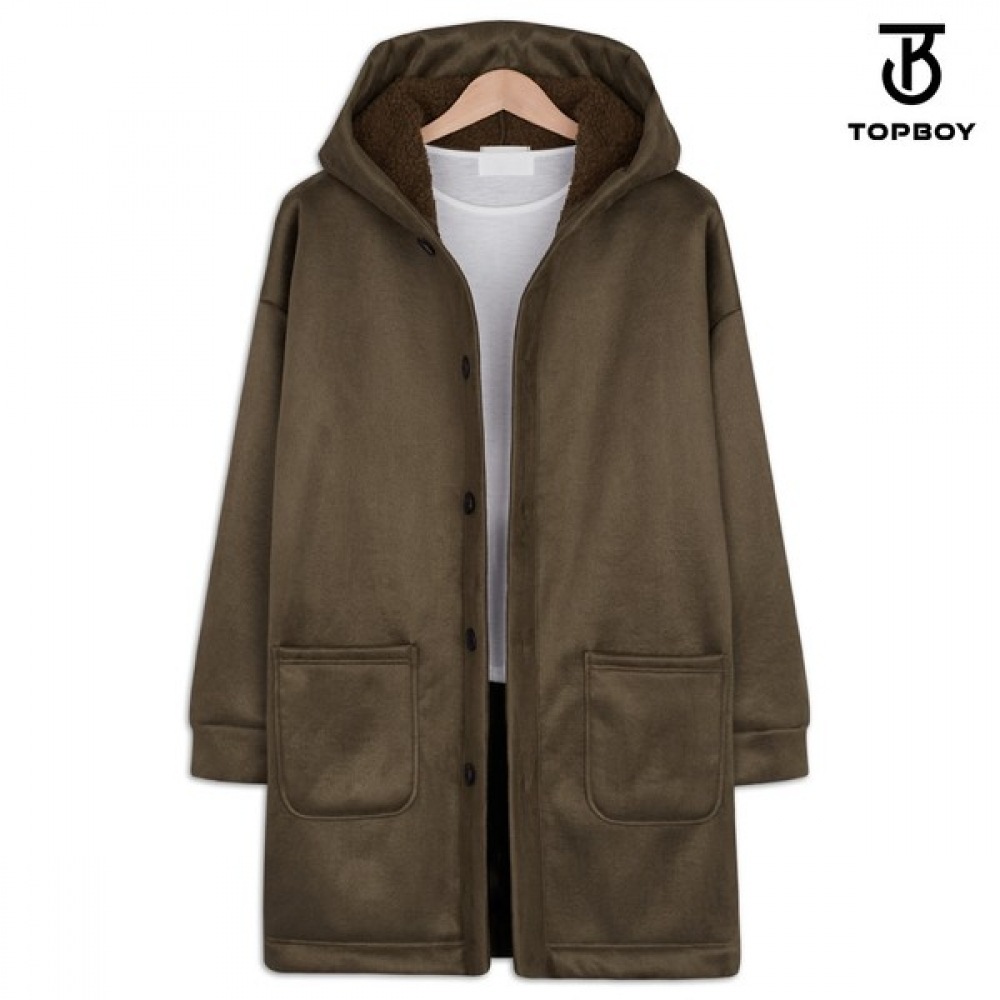 (TOPBOY) マスタングフリースフード付きオーバーフィットロングコート (ADD075)