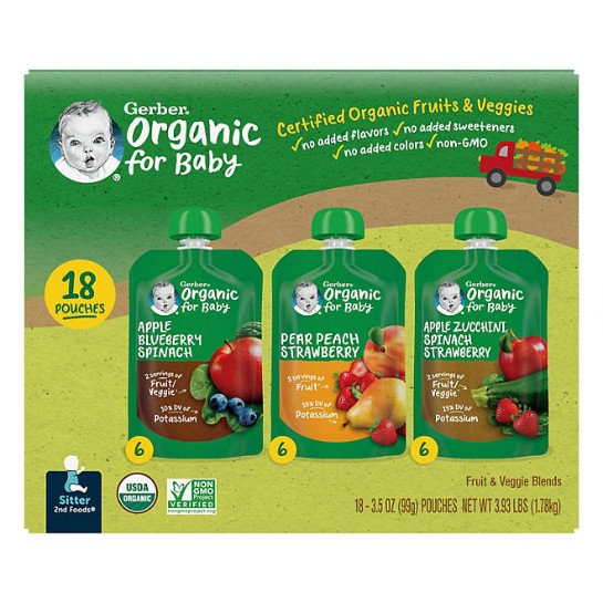 ベビーフード Gerber Organic 2nd Foods Pouch Variety Pack, 3.5 oz., 18 ct.