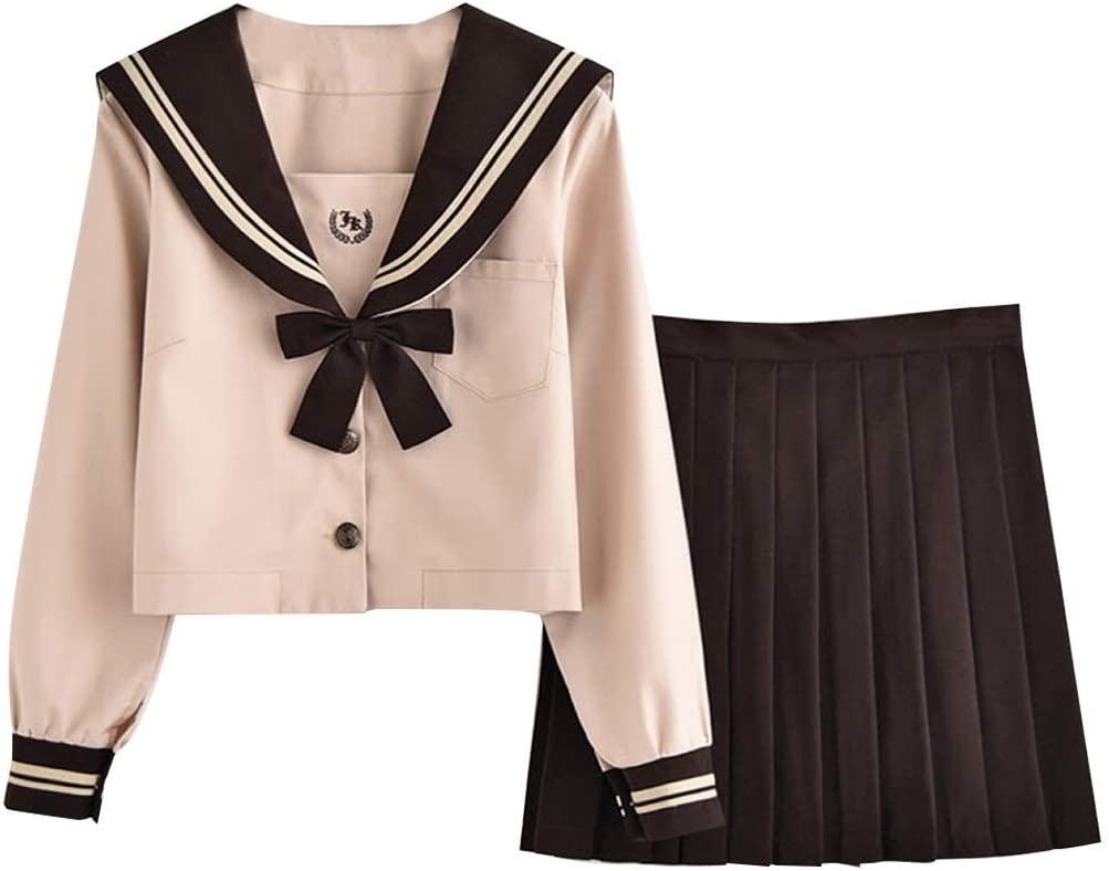 セーラー服 長袖 女子制服 学生服 女子高校生 高校生 学生 制服 コスチューム 3点セット 刺繍