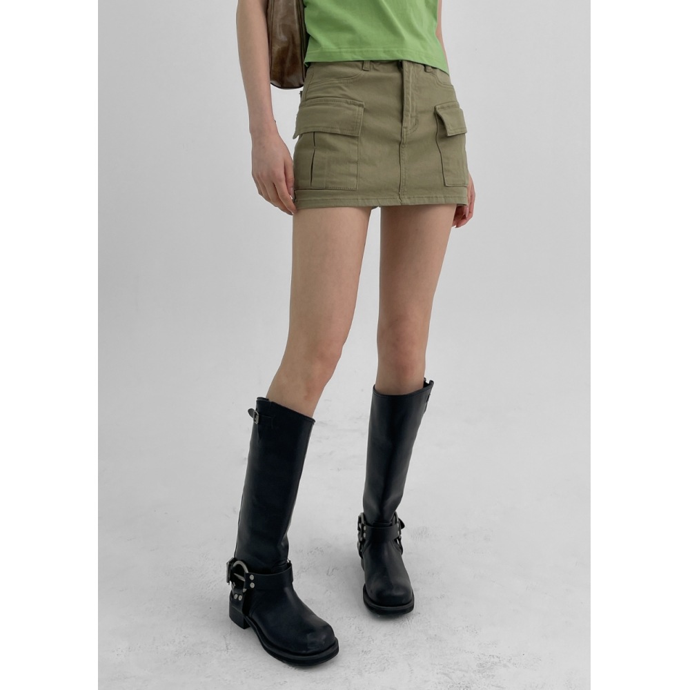 ブラックアップハルケンコットンカーゴスカートパンツ