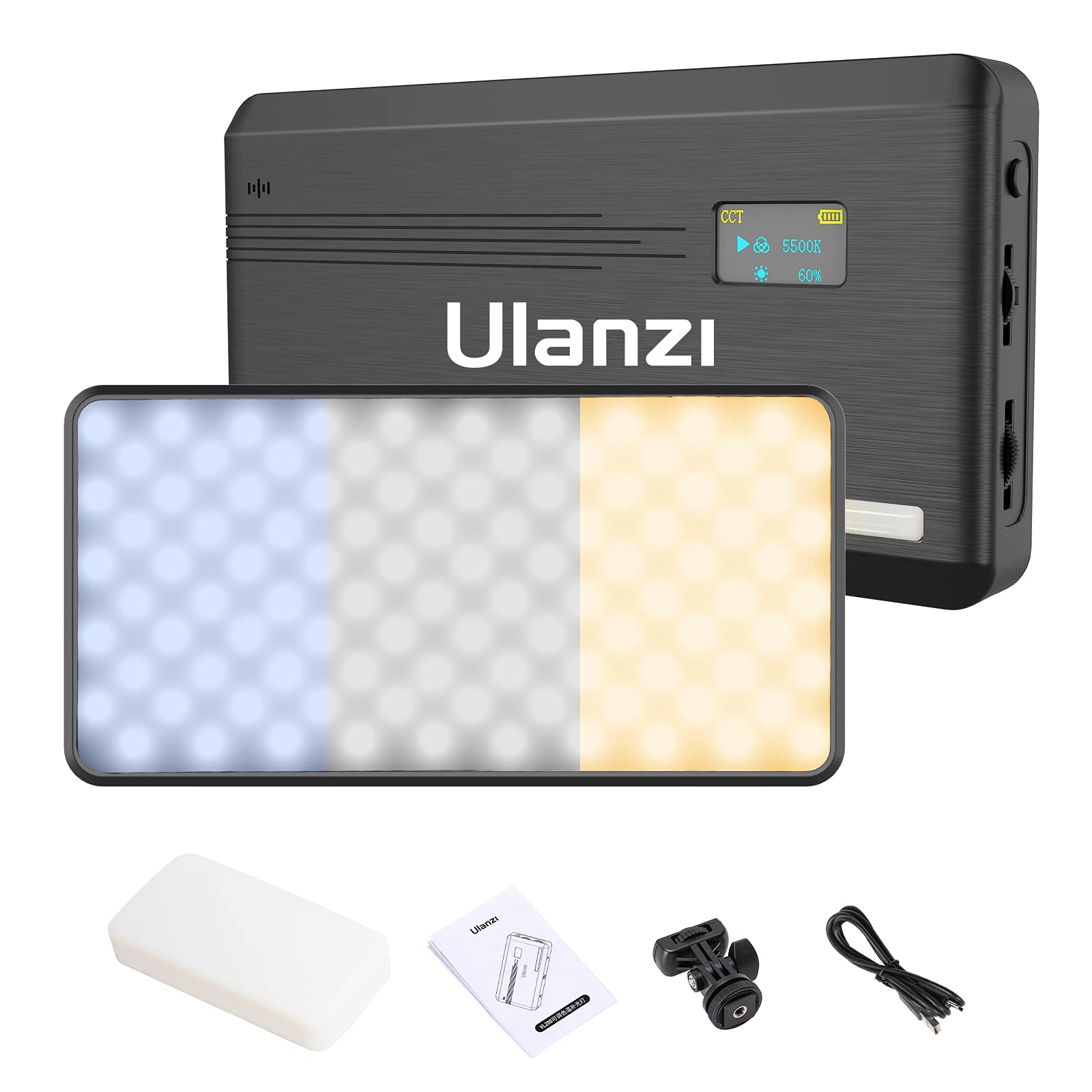 Ulanzi VL200 LEDビデオライト 撮影用 2500K-9000K 無段階調光 撮影照明 Type-C 充電式 小型 軽量 超薄型 持ち運び便利 5000mAh ミニ 商品撮影/ビデオ撮影/