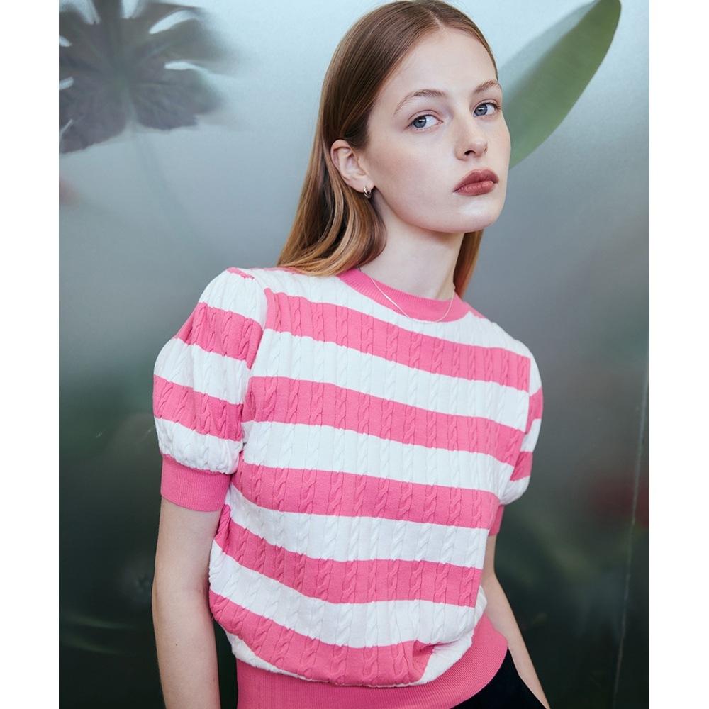 LARTIGENT L2ストライプ半袖ニット(ピンク)