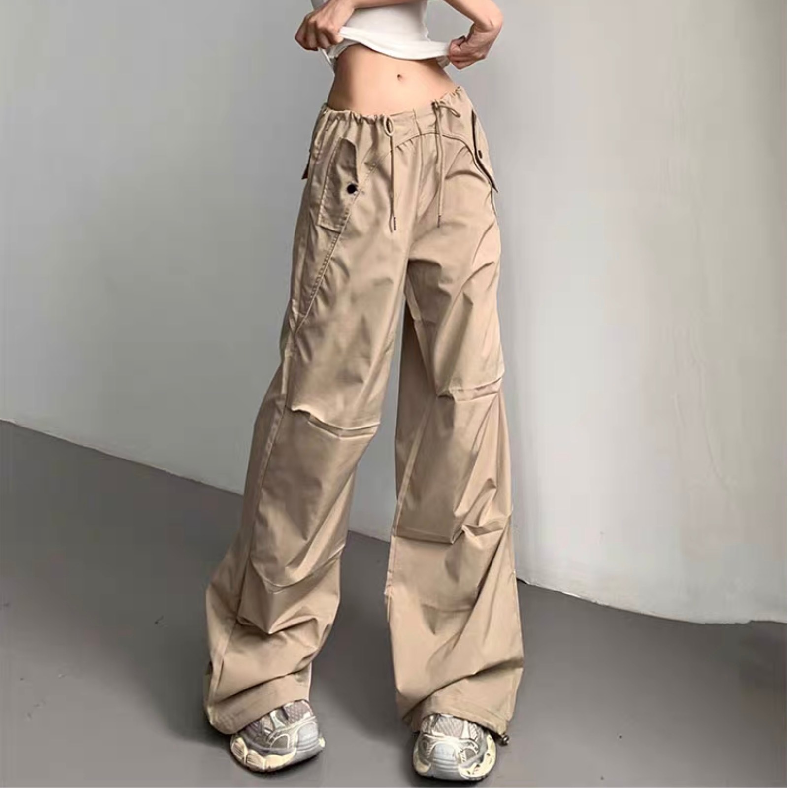 レディース パンツ ボトムス デート ジョガーパンツ ワイドパンツ ストレートパンツ ロング ロング丈 ワイド Iライン 切り替えデザイン スマート ファスナー ポケット 伸縮性 かわいい