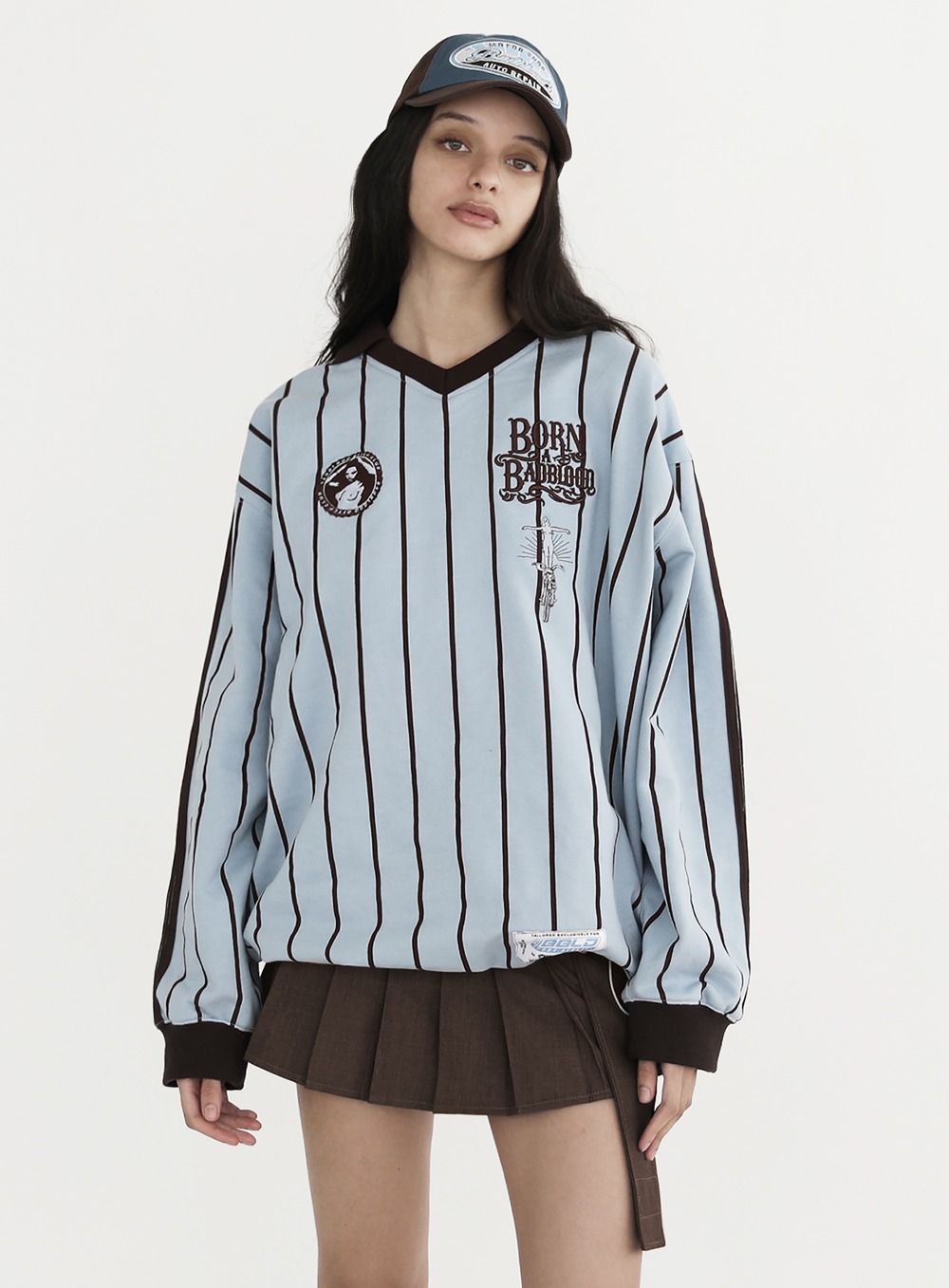 【BADBLOOD】 BEACH CLUB V-NECK SOCCER JERSEY SWEATSHIRT : LIGHT BLUE