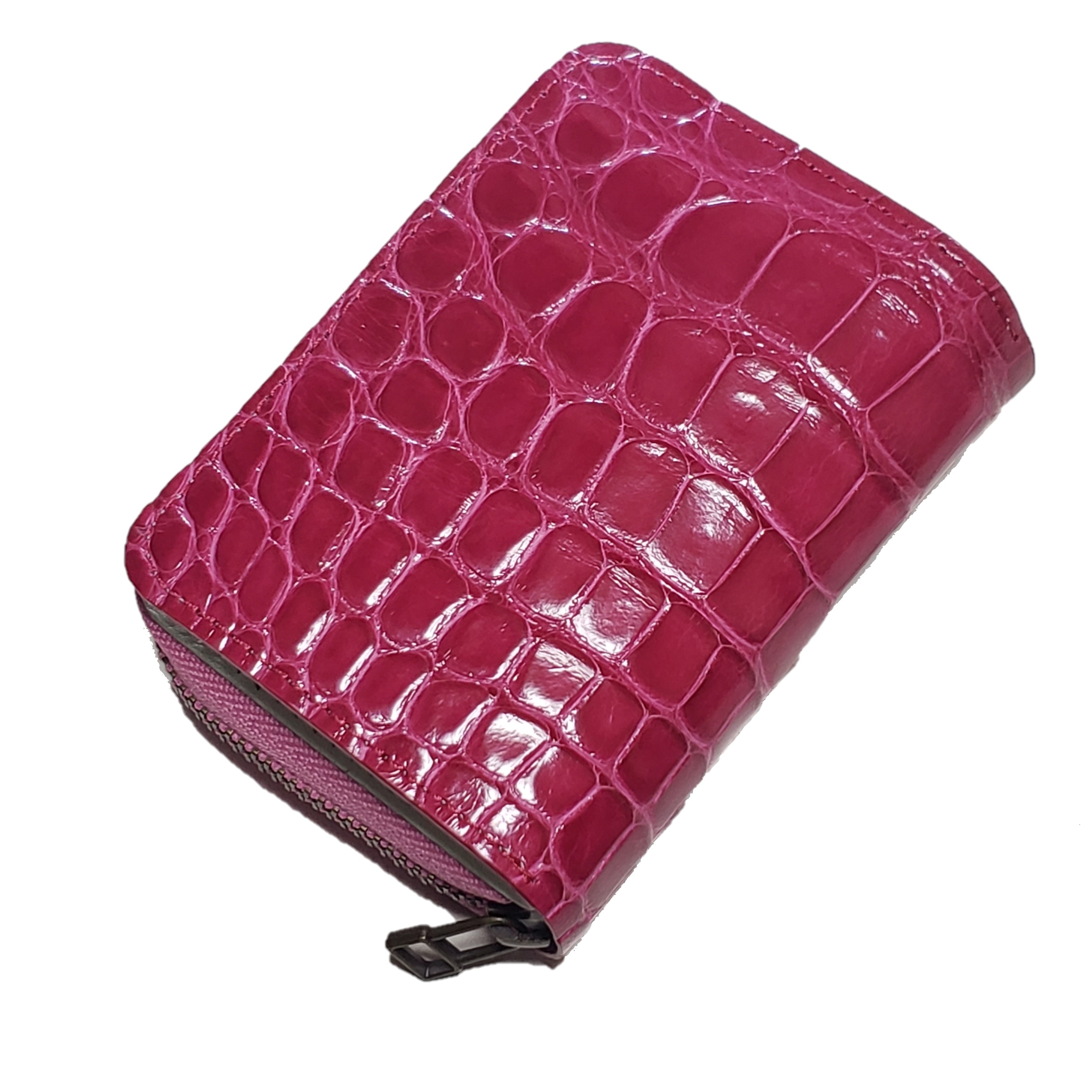 ワニ革 レディースメンズ 大容量のミニ財布 ローズピンク