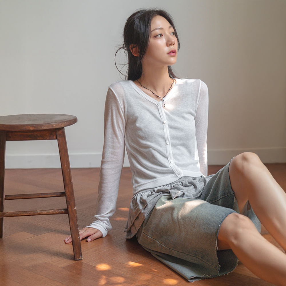 セーデンシースルーVネックスリムカーディガン