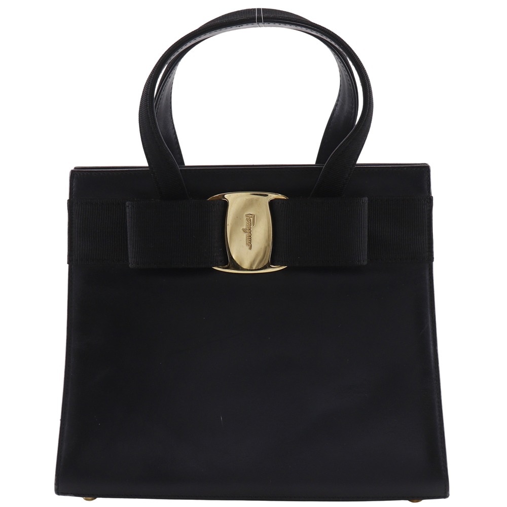 Salvatore Ferragamo サルヴァトーレフェラガモ ヴァラリボン 2WAYショルダー BA21 4178 ハンドバッグ カーフ 黒 レディース 中古品